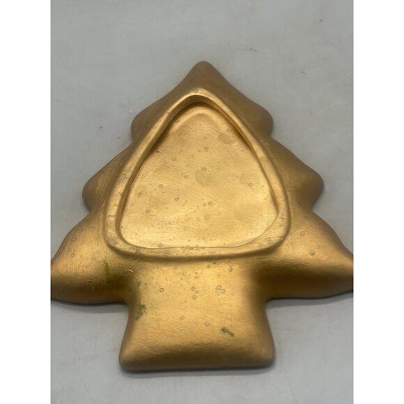 gold Christmas tree tray dish cookie nut candy decor center piece 6.5x7.5" READ - Picture 3 of 6
